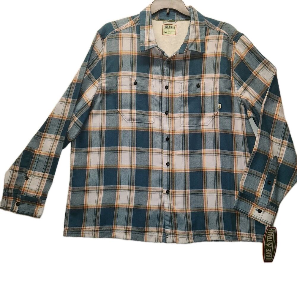Lake & Trail Flannel Shirt Men’s Size XXL Vented Back Button Up Blue Plaid